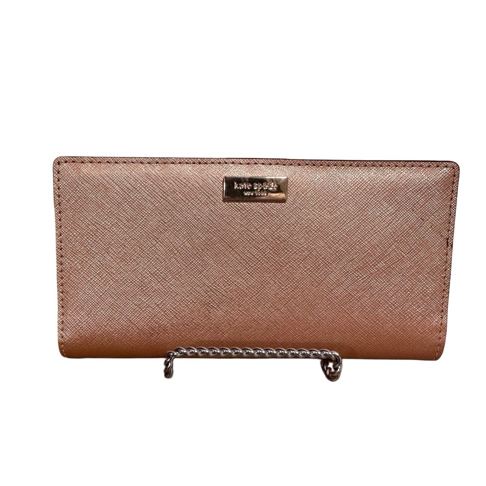 NEW kate spade Metallic Pink Rose Gold Wallet Logo Plaque Stacey Laurel Way NWT - Picture 4 of 15